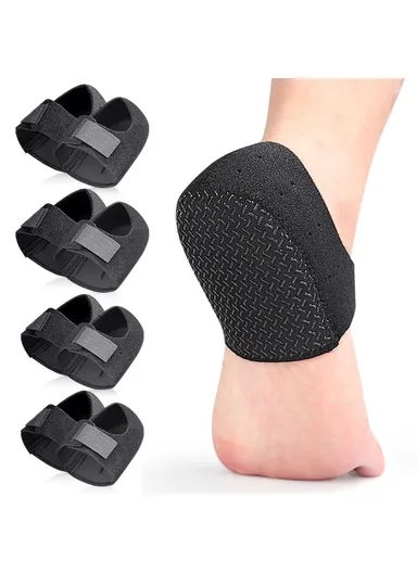 068 1 Pair Pain Relief Heel Protector Cover for Plantar Fasciitis Non Slip Shock Absorption Heel Pads , Size L - Black  /  With Hole