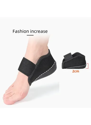061 1 Pair 2cm Heightening Heel Cover Shock Absorption Pressure Relief Magic Tape Heel Pad - Black L