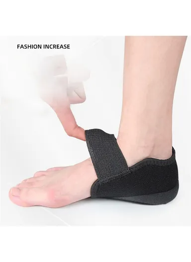 061 1 Pair 2cm Heightening Heel Cover Shock Absorption Pressure Relief Magic Tape Heel Pad - Black S