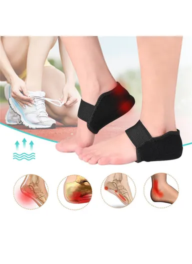 061 1 Pair 2cm Heightening Heel Cover Shock Absorption Pressure Relief Magic Tape Heel Pad - Black S
