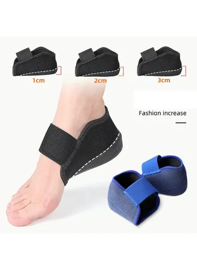 061 1 Pair 2cm Heightening Heel Cover Shock Absorption Pressure Relief Magic Tape Heel Pad - Black S