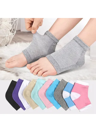 001 1 Pair Gel Heel Crack Socks Half Cut Mesh Breathable Cotton Socks Heel Protection - Black