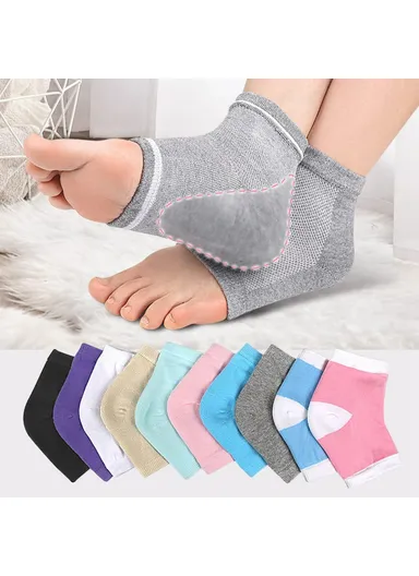 001 1 Pair Gel Heel Crack Socks Half Cut Mesh Breathable Cotton Socks Heel Protection - Black