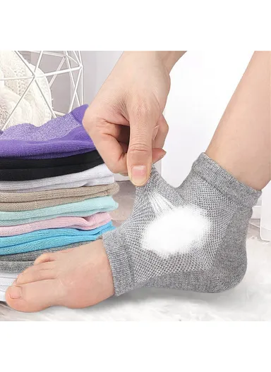 001 1 Pair Gel Heel Crack Socks Half Cut Mesh Breathable Cotton Socks Heel Protection - Blue