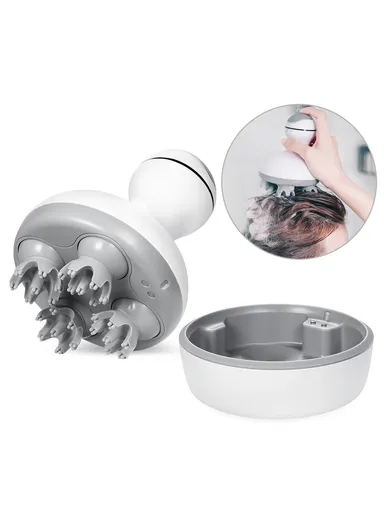  Electric Scalp Massager with 4 Massage Heads, Portable 3D Massaging Head Scratcher with Tissue Kneading, Nodes ,Stress Release Massager for Muscles &amp; Shoulder Calf Head