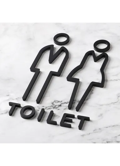 20 x 12cm Acrylic Bathroom Door Sign Adhesive 3D Restroom Signage for Office Public Toilet - Unisex Style B / Black