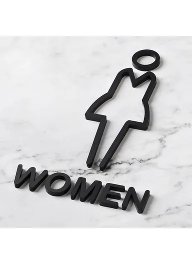 20 x 12cm Acrylic Bathroom Door Sign Adhesive 3D Restroom Signage for Office Public Toilet - Women Style B / Black