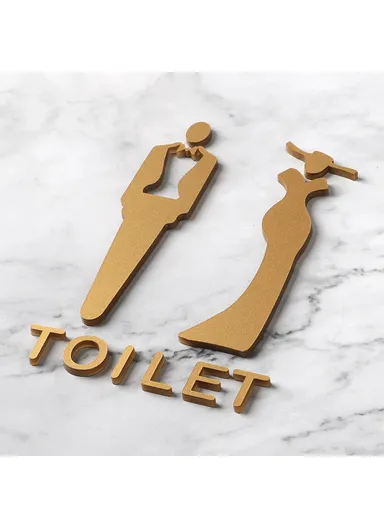 20 x 12cm Acrylic Bathroom Door Sign Adhesive 3D Restroom Signage for Office Public Toilet - Unisex Style A / Gold