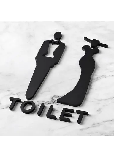20 x 12cm Acrylic Bathroom Door Sign Adhesive 3D Restroom Signage for Office Public Toilet - Unisex Style A / Black