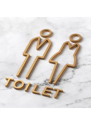 20 x 12cm Acrylic Bathroom Door Sign Adhesive 3D Restroom Signage for Office Public Toilet - Unisex Style B / Gold