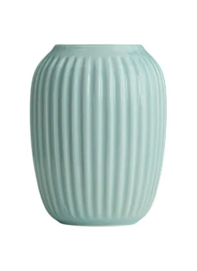 Modern Ceramic Striped Vase Flower Arrangement Container Living Room Decor - Cyan / Medium