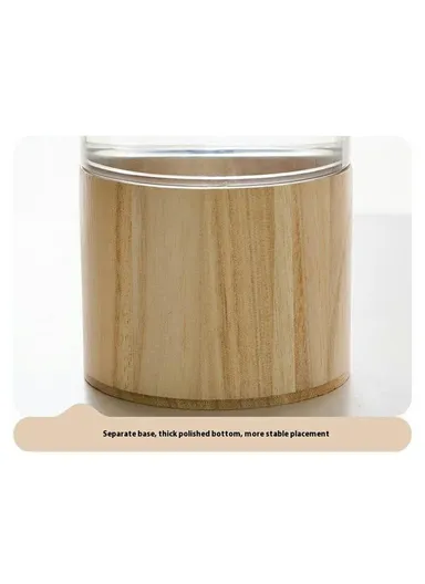 10x25cm Minimalist Flower Vase with Wooden Base PET Transparent Cylinder Vase Living Room Decoration - Wood Color