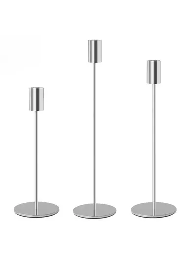 3Pcs Nordic Style Iron Candle Holders Wedding Ceremony Photo Prop Atmospheric Decoration - Silver