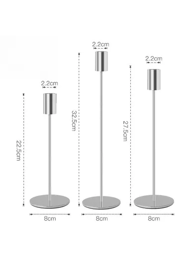 3Pcs Nordic Style Iron Candle Holders Wedding Ceremony Photo Prop Atmospheric Decoration - Silver