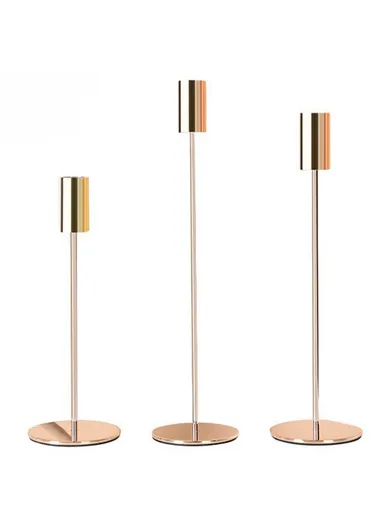 3Pcs Nordic Style Iron Candle Holders Wedding Ceremony Photo Prop Atmospheric Decoration - Bright Gold