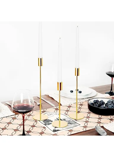 3Pcs Nordic Style Iron Candle Holders Wedding Ceremony Photo Prop Atmospheric Decoration - Bright Gold