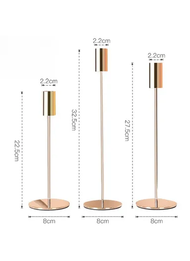 3Pcs Nordic Style Iron Candle Holders Wedding Ceremony Photo Prop Atmospheric Decoration - Bright Gold