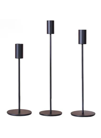 3Pcs Nordic Style Iron Candle Holders Wedding Ceremony Photo Prop Atmospheric Decoration - Black
