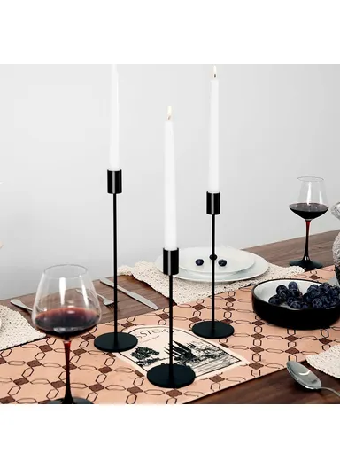 3Pcs Nordic Style Iron Candle Holders Wedding Ceremony Photo Prop Atmospheric Decoration - Black