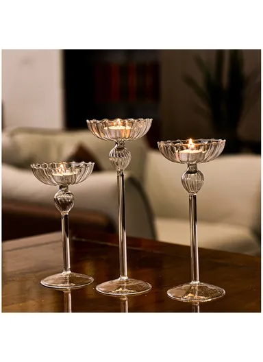 European Striped Glass Candle Holder Tealight Candle Holder Wedding Centerpiece, Size M