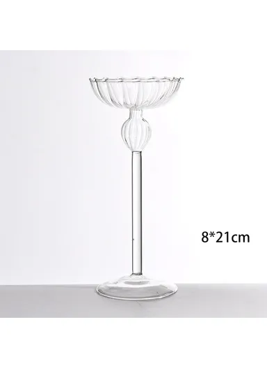 European Striped Glass Candle Holder Tealight Candle Holder Wedding Centerpiece, Size M