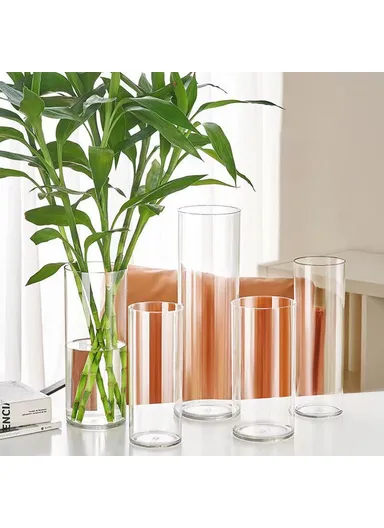 10x25cm Simulated Glass PET Vase Thickened Plant Hydroponic Container Home Office Decor