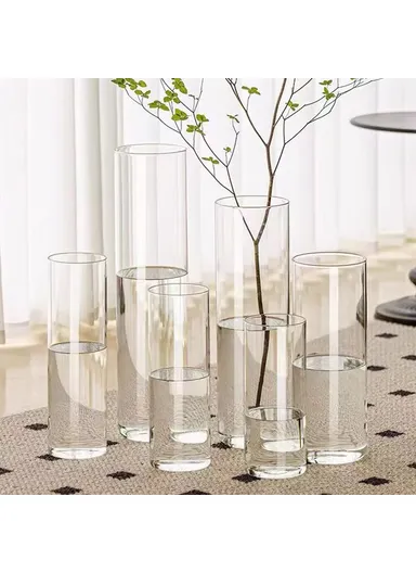 10x25cm Simulated Glass PET Vase Thickened Plant Hydroponic Container Home Office Decor
