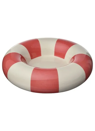 Small Round Ceramic Candle Holder Swimming Ring Shape Candle Base Home Decor - Pink+White