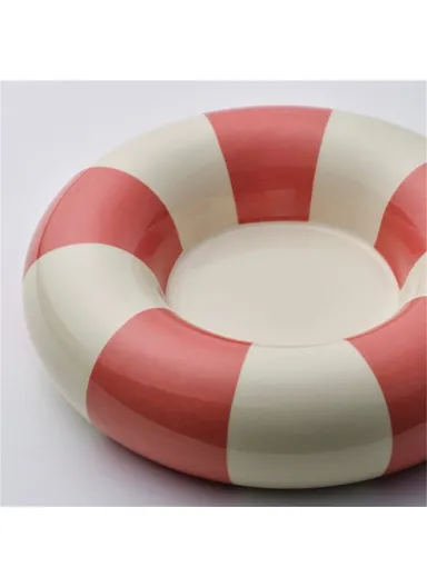 Small Round Ceramic Candle Holder Swimming Ring Shape Candle Base Home Decor - Pink+White