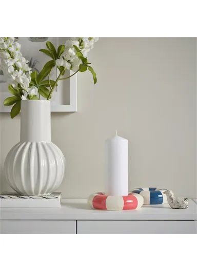 Small Round Ceramic Candle Holder Swimming Ring Shape Candle Base Home Decor - Pink+White