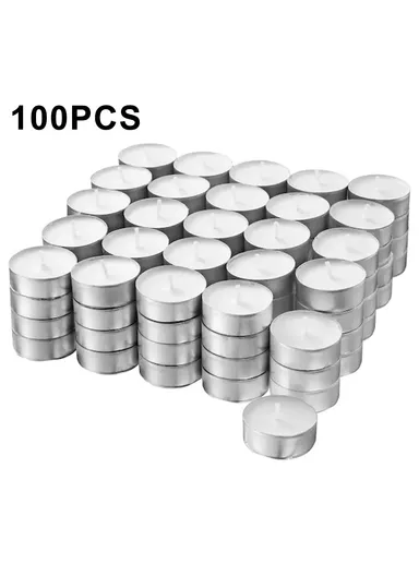 100Pcs Unscented Candles Smokeless 4-Hour Burn Time Round Candles with Aluminum Cup