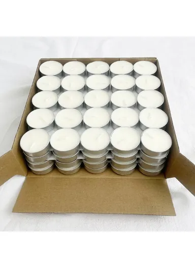 100Pcs Unscented Candles Smokeless 4-Hour Burn Time Round Candles with Aluminum Cup