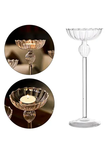 European Striped Glass Candle Holder Tealight Candle Holder Wedding Centerpiece, Size L