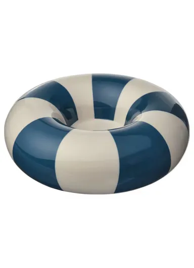 Small Round Ceramic Candle Holder Swimming Ring Shape Candle Base Home Decor - Blue+White