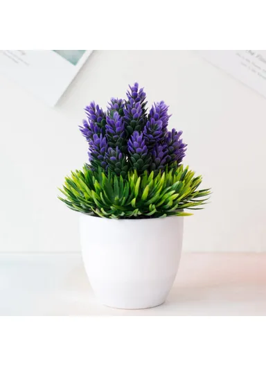 Artificial Plastic Potted Plant Ornament Realistic Bonsai Office Living Room Home Decor - Blue