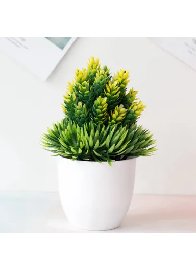Artificial Plastic Potted Plant Ornament Realistic Bonsai Office Living Room Home Decor - Yellow