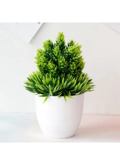 Artificial Plastic Potted Plant Ornament Realistic Bonsai Office Living Room Home Decor - Green