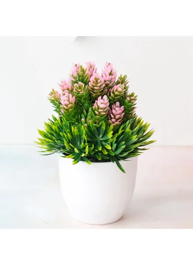 Artificial Plastic Potted Plant Ornament Realistic Bonsai Office Living Room Home Decor - Pink