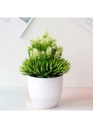 Artificial Plastic Potted Plant Ornament Realistic Bonsai Office Living Room Home Decor - White