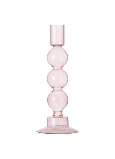 European Style Candle Holder Decorative High Borosilicate Glass Hotel Home Candlestick - Pink