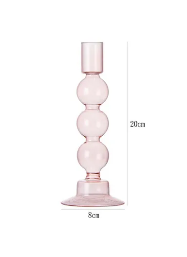 European Style Candle Holder Decorative High Borosilicate Glass Hotel Home Candlestick - Pink
