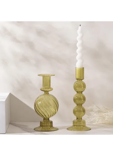 European Style Candle Holder Decorative High Borosilicate Glass Hotel Home Candlestick - Green