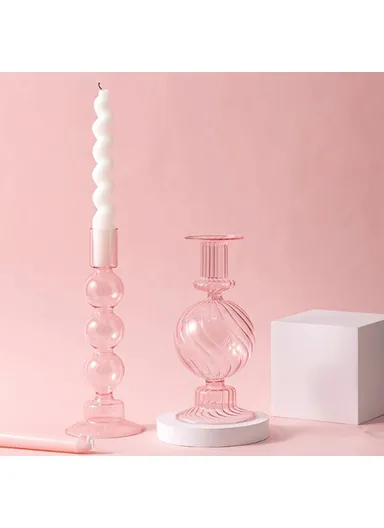 European Style Candle Holder Decorative High Borosilicate Glass Hotel Home Candlestick - Green