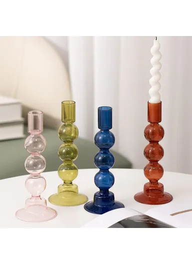 European Style Candle Holder Decorative High Borosilicate Glass Hotel Home Candlestick - Green