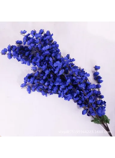 Artificial Peach Blossom 30 Branches Silk Flowers Realistic Peach Blossom Bouquet Home Wedding Decor - Blue