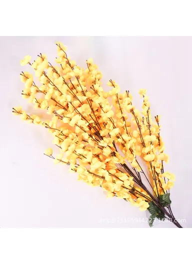 Artificial Peach Blossom 30 Branches Silk Flowers Realistic Peach Blossom Bouquet Home Wedding Decor - Yellow