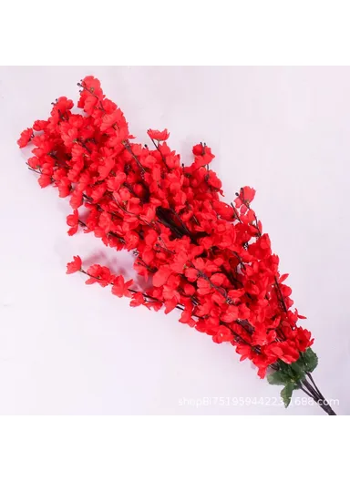 Artificial Peach Blossom 30 Branches Silk Flowers Realistic Peach Blossom Bouquet Home Wedding Decor - Red