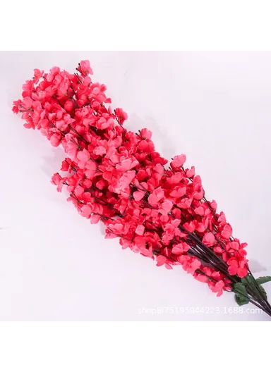 Artificial Peach Blossom 30 Branches Silk Flowers Realistic Peach Blossom Bouquet Home Wedding Decor - Camellia Red