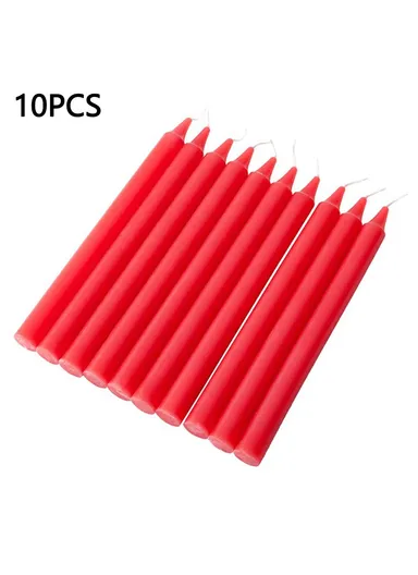10Pcs Taper Candles for Wedding Emergency Lighting Smokeless Long Stem Romantic Candles - Red