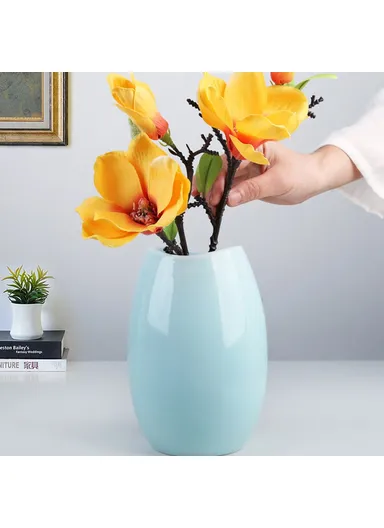 Medium Size Nordic Ceramic Flower Vase Dried Flowers Floral Arrangement Container Dining Table Home Decor - Cyan